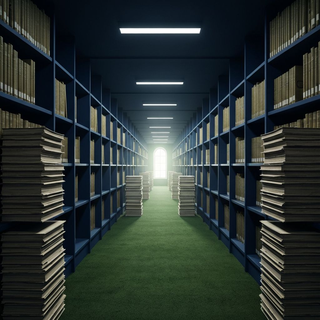 Institutionale Forschungsumgebung mit akademischer Atmosphäre und Wissensspeicher-Konzept